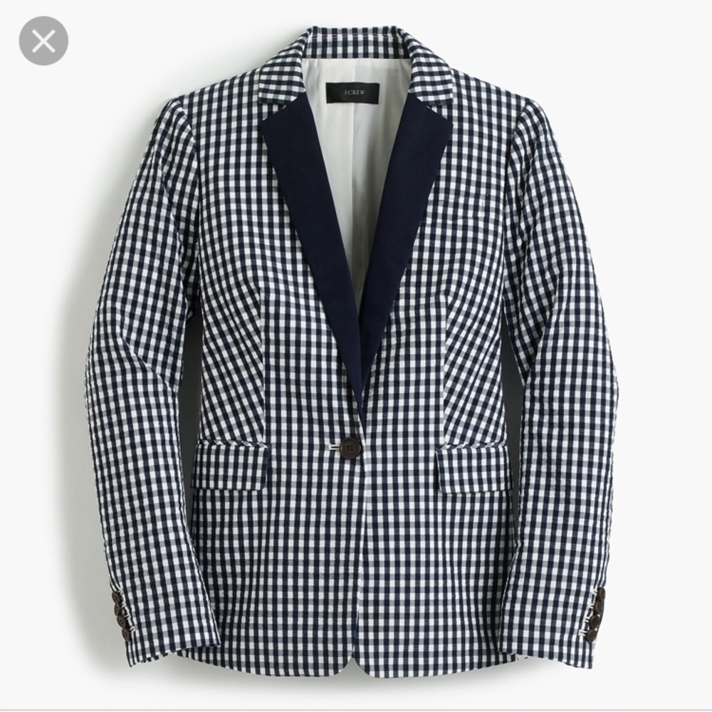 NEW J.CREW Puckered Gingham Cotton BlaZer